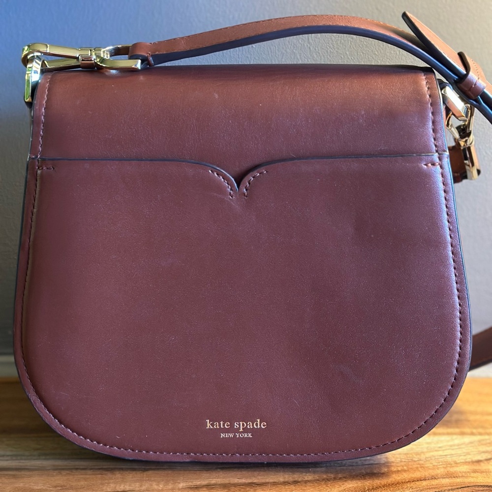 Kate Spade Cinnamon spice brown saddle bag with scalloped metal accents - Picture 6 of 6